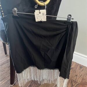 Zara Black Mini Skirt with Silver rhinestone Fringe